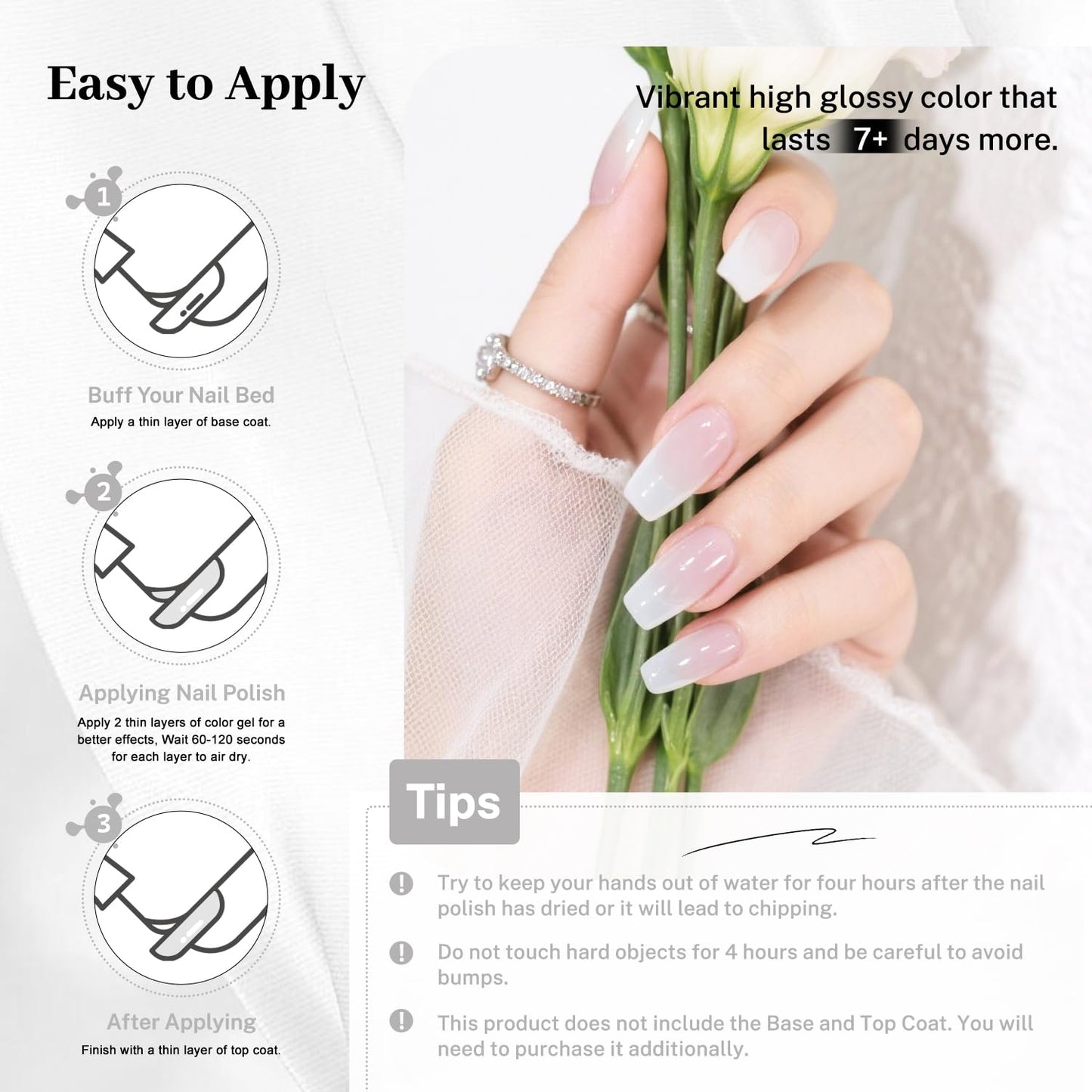 16.5ml Jelly Milky White Nail Polish Large Volume Quick Dry Nail Polish, Long Lasting Shine, Fingernail Toenail Nail Art DIY Home Travel Nail Art Gift-GlimoraGlow