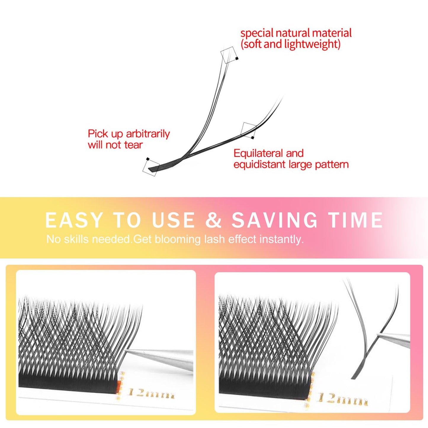 Lash Extensions 3 Tips Triple yyy Eyelash Extensions W Shape 0.07mm Thickness C Curl Mix 8-15mm Premade Fans Easy Fan Volume Lashes Matte Black Crisscross(YYY-Triple-0.07-C,8-15mm Mix)-GlimoraGlow