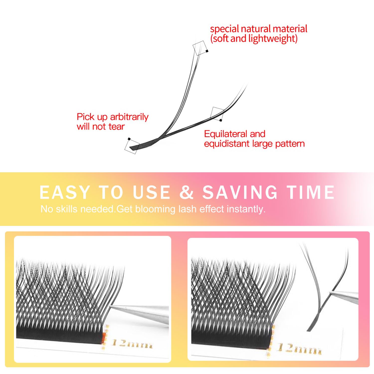 Lash Extensions 3 Tips Triple yyy Eyelash Extensions W Shape 0.07mm Thickness C Curl Mix 8-15mm Premade Fans Easy Fan Volume Lashes Matte Black Crisscross(YYY-Triple-0.07-C,8-15mm Mix)-GlimoraGlow