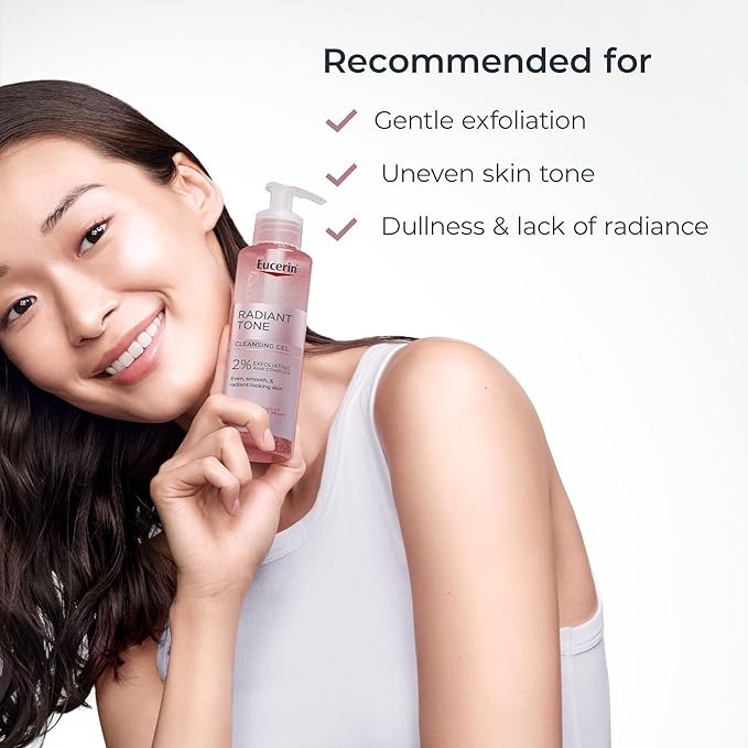 Eucerin Radiant Tone Face Cleanser Gel with 2% Exfoliating AHA Complex, Gentle Face Wash Improves Skin Clarity and Boosts Radiance, All Skin Types, 6.8 Fl Oz Bottle-GlimoraGlow
