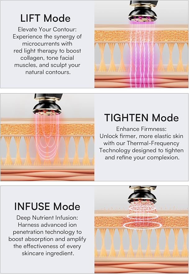 INIA Micro-Current Facial Device, 3-in-1 Facial Massager Red Light Therapy for Face and Neck True Beauty Glow Device Effective for Wrinkle and Puffiness-GlimoraGlow