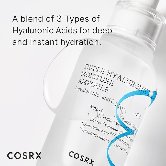 COSRX Hydrium Triple Hyaluronic Moisture Ampoule, 40ml / 1.35 fl.oz | Hyaluronic Acid Viscous Serum | Korean Skin Care, Animal Testing Free, Paraben Free-GlimoraGlow