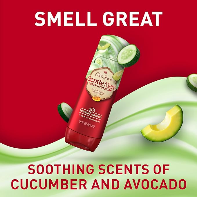 Old Spice Super Hydration Body Wash GentleMan’s Blend, Cucumber + Avocado Oil Scent for Deep Cleaning and 24/7 Renewing Moisture, 20 oz-GlimoraGlow
