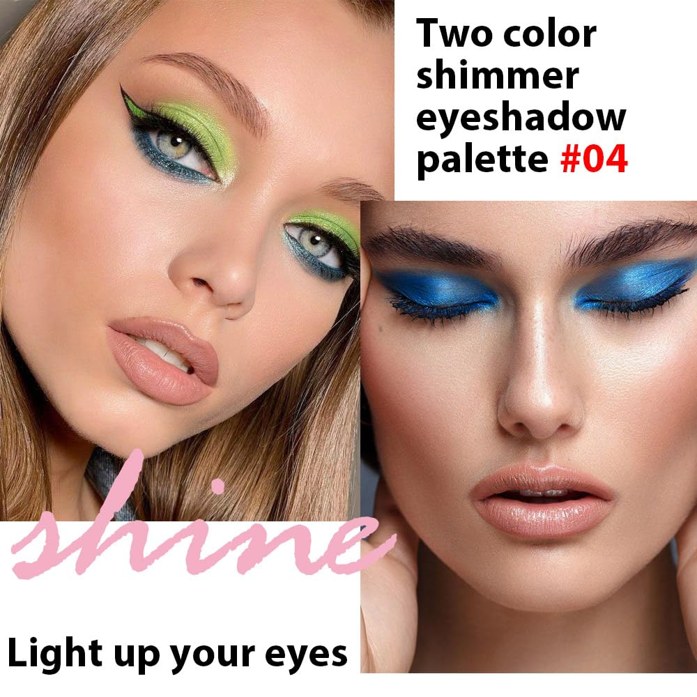 2 colors eye shadow makeup palette, Blue & Green Eyeshadows Halloween Birthday Party Wear, high pigment eye, matte & shimmer metal eye shadow powder, Blendable, Ultra-Pigmented(02)-GlimoraGlow