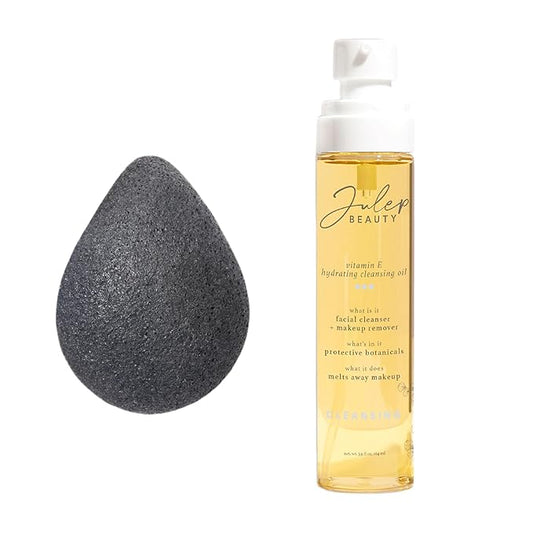 Julep Beauty Konjac Charcoal Sponge + Vitamin E Hydrating Cleansing Oil - For Gentle Exfoliating and Calm Skin - Makeup Remover-GlimoraGlow