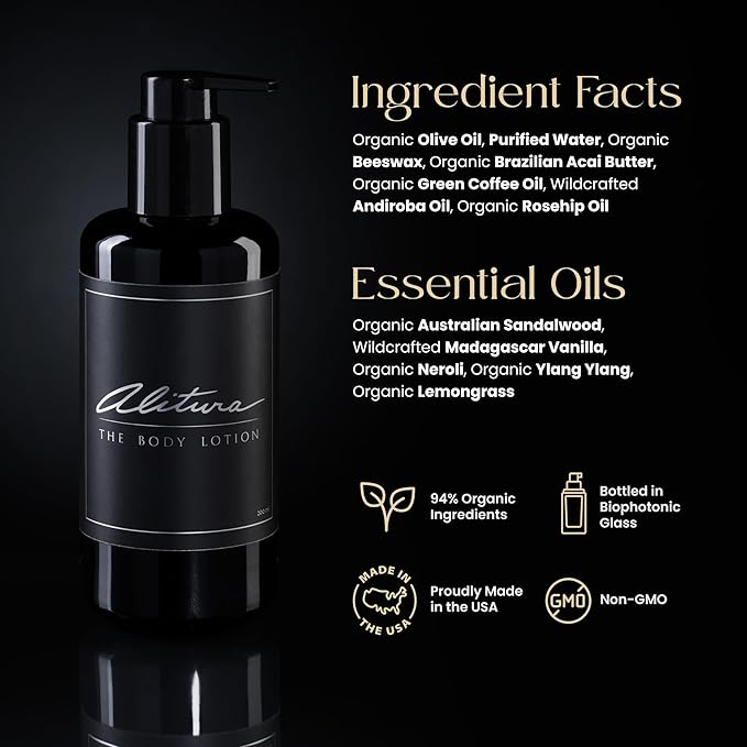 Alitura Naturals Organic Face & Body Lotion – Anti-Aging Moisturizer with Olive Oil & Acai Butter – Hydrating Cream for Dry, Sensitive & Aging Skin – For Men & Women – 200ml-GlimoraGlow