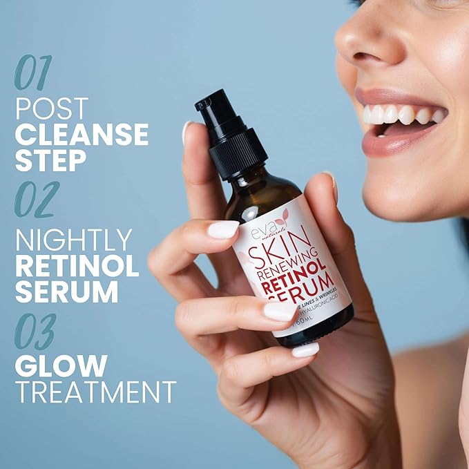 Eva Naturals Retinol Serum for Face – Anti Aging Night Serum with Hyaluronic Acid, Vitamin E, Witch Hazel, Aloe – Wrinkle Moisturizer, Dark Spot Corrector, Acne Scar Treatment, Skin Brightening – 2oz-GlimoraGlow