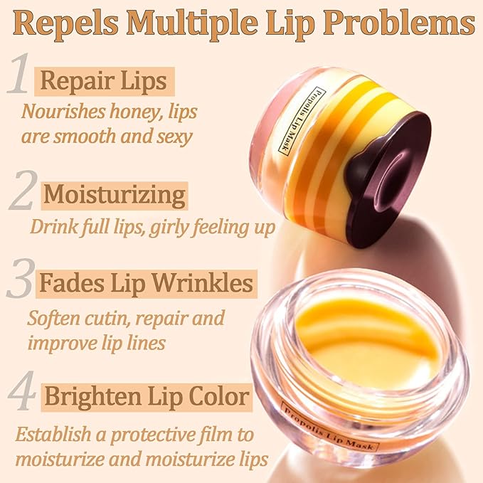 2 PCS Bee Lip Balm Lip Mask Honey Pot Honey Lip Mask Propolis Moisturizing Lip Balm with Stick - Hydrating Prevention Dry and Cracked Lip Scrubs Exfoliato Lip Wrinkle Skin Care Products-GlimoraGlow