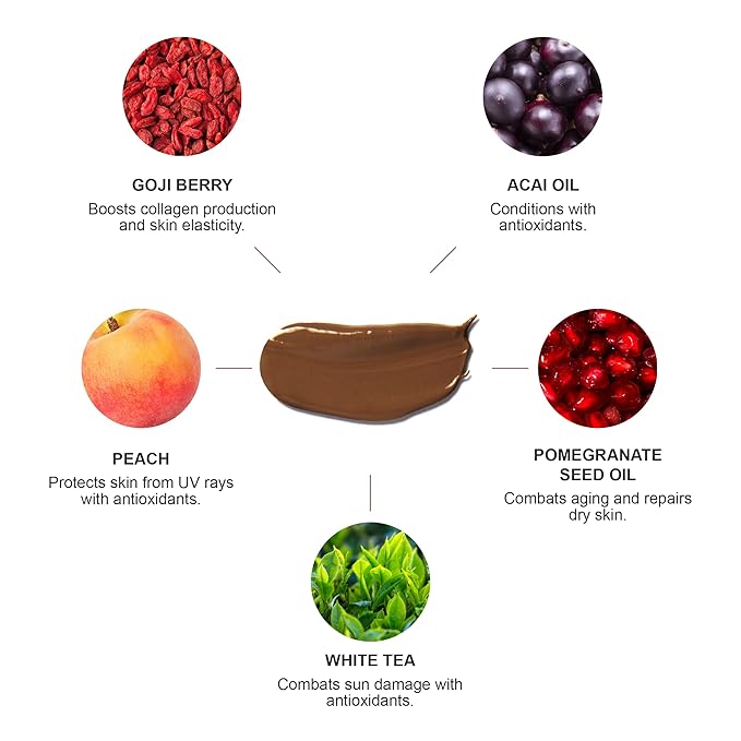 100% PURE Tinted Moisturizer Anti-Aging Face Makeup - Fruit Pigmented Cocoa Light to Medium Coverage & Dewy Glow - Lightweight Foundation Deep Skin w/Neutral Undertone - Vegan - 1 Fl Oz-GlimoraGlow