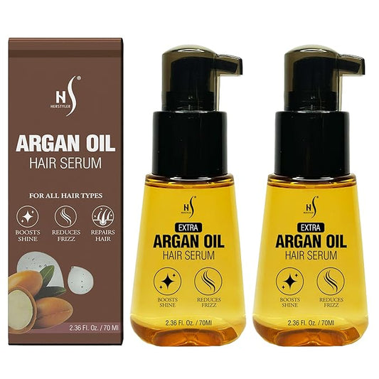 HerStyler Advanced Argan Oil Hair Serum for Women - Anti Frizz Serum for Hair - for Frizzy, Dry and Damaged Hair - Nourishing - 2.36 Fl Oz / 70 Ml - Pack of 2-GlimoraGlow
