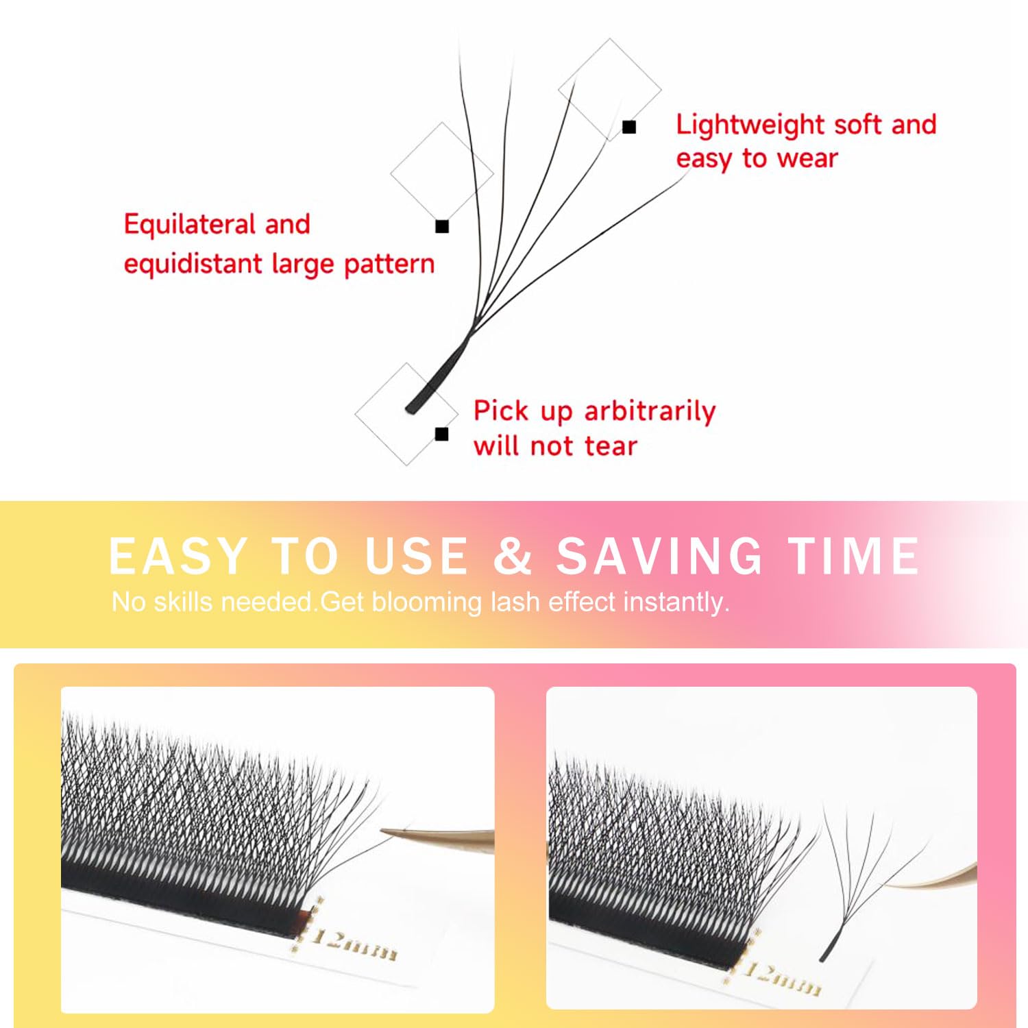 W Lash Extensions Supplies 5D Eyelash Extensions W Shape 0.07mm Thickness D Curl 10mm Premade Fans Easy Fan Lashes Volume Matte Black 12 Rows Crisscross Eye Lashes(W-5D-0.07-D,10mm)-GlimoraGlow