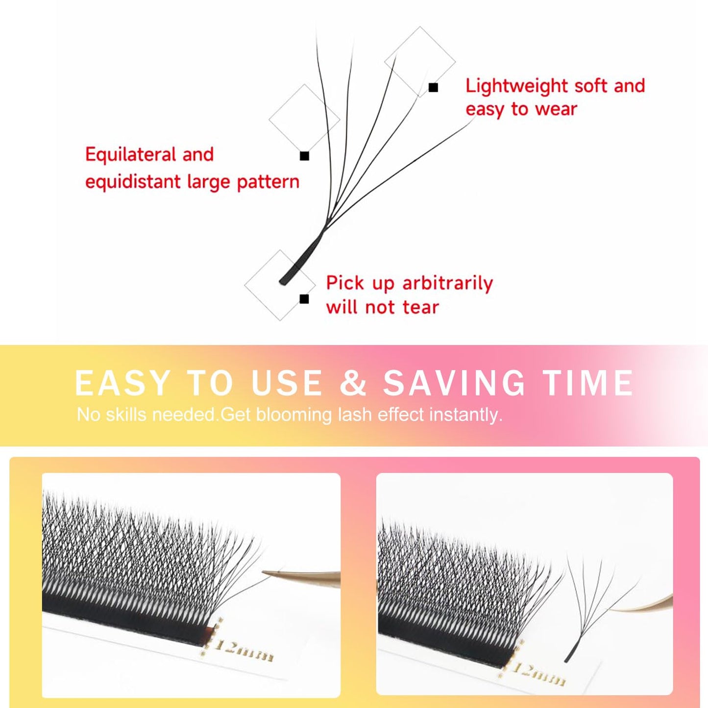 W Lash Extensions Supplies 5D Eyelash Extensions W Shape 0.07mm Thickness D Curl 11mm Premade Fans Easy Fan Lashes Volume Matte Black 12 Rows Crisscross Eye Lashes(W-5D-0.07-D,11mm)-GlimoraGlow