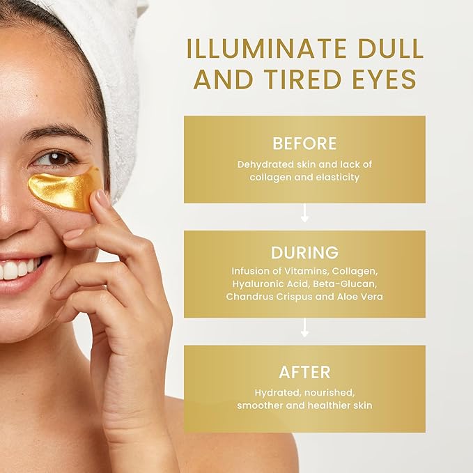 16 Pairs Gold Under Eye Patches with 2 pieces of Lip Mask | Under Eye Mask Dark Circles and Puffiness | Wrinkles Patches with Hydrogel | Collagen Eye Pad-GlimoraGlow