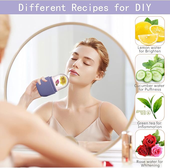 XHJRI Ice Face Roller Massager,Ice Cube Roller for Face, Eyes and Neck Naturally Conditioning and Skin Care,De-Puff Eye Bags,Reduce Migraine Pain,Reusable Massage Silicone Ice Mold (Purple)-GlimoraGlow