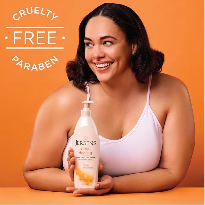 Jergens Ultra Healing Dry Skin Lotion, Hand and Body Moisturizer for Quick Absorption into Extra Dry Skin with Hydralucence Blend, Vitamins C, E and B5, White, 21 oz, Pack of 3-GlimoraGlow