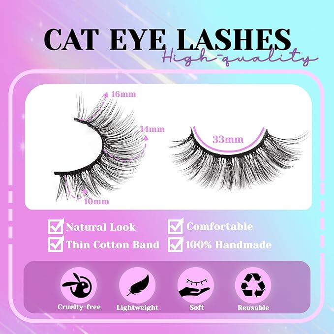 Losha Lashes Wispy False Eyelashes Natural Cat Eye Lashes Kit with Lash Glue and Lash Tweezers 14 Pairs Short Fake Eyelashes Soft Thin Faux Mink Lashes Pack (Lighter)-GlimoraGlow
