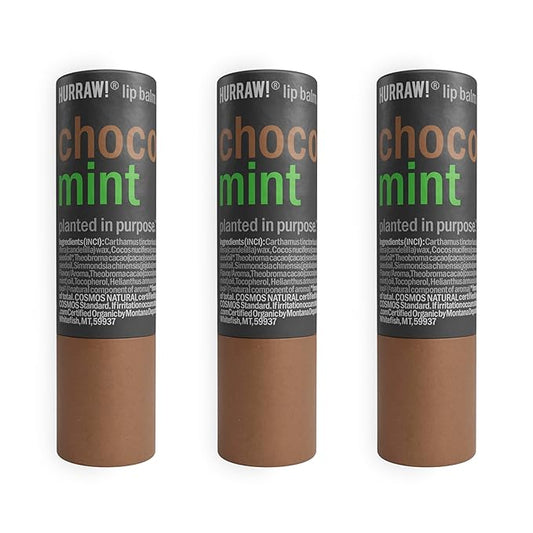 Hurraw! Chocolate & Mint Lip Balm, 3 Pack: Plastic-Free with new cardboard push-up tube. Certified Organic, All Natural Origin, Vegan & Cruelty Free. Gluten, Bee, Shea, Soy & Palm Free. Made in USA-GlimoraGlow