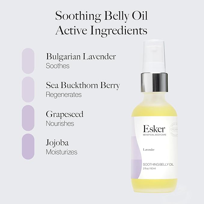 ESKER Natural Soothing Belly Oil | (2.0oz) | Plant-Based Formulated for Pre and Postpartum Skin | Designed to Fade Existing Stretch Marks and Prevent the Formation of New Ones | Cruelty Free-GlimoraGlow