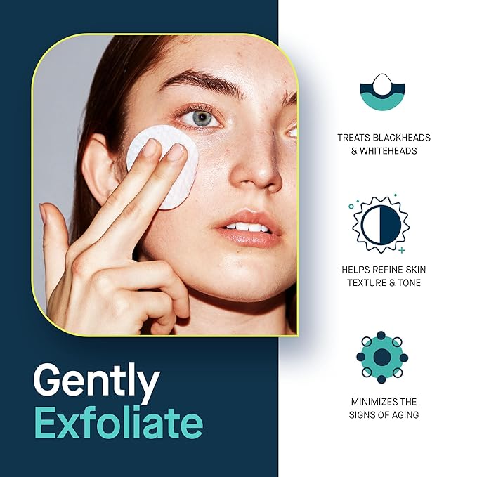 SLMD by Dr. Pimple Popper - AHA BHA Toner Pads Swipes, Salicylic Acid, Glycolic Acid & Lactic Acid - Daily Resurfacing Pads for Face & Body - Facial Exfoliating Pads Resurface, Treat, and Prevent Acne-GlimoraGlow