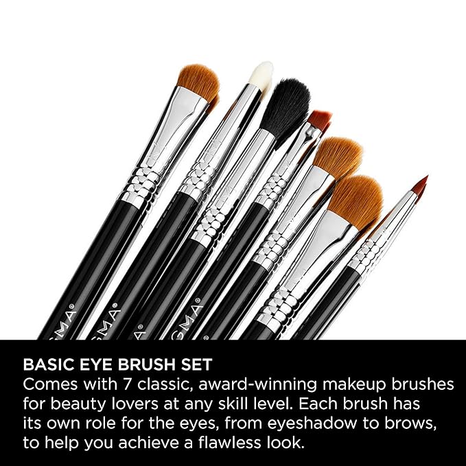 Sigma Beauty Basic Eye Makeup Brush Set – Classic Eye Makeup Brushes with Premium Fibers and Sleek, Durable Handles for Eyeliner, Eyeshadow, & Eyebrows, Includes 7 Black Makeup Brushes-GlimoraGlow