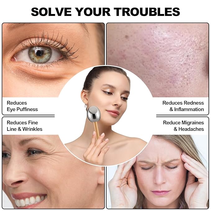 Ice Globes-Facial Skin Care Tools for Women,Ice Globes for Face-Unbreakable Steel Cooling Roller,Cryo Sticks for Face -Tighten Skin and Reduce Puffiness-GlimoraGlow