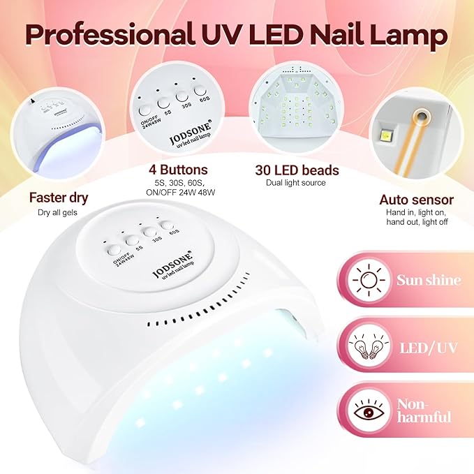 JODSONE 100 Bottles of Gel Nail Polish Kit with U V Led Light 95 Multiple Glossy Glitter Colors Mint Green Light Pink Nail Gel Base Coat Glossy and Matte Top Coat Gel Polish Kit-GlimoraGlow