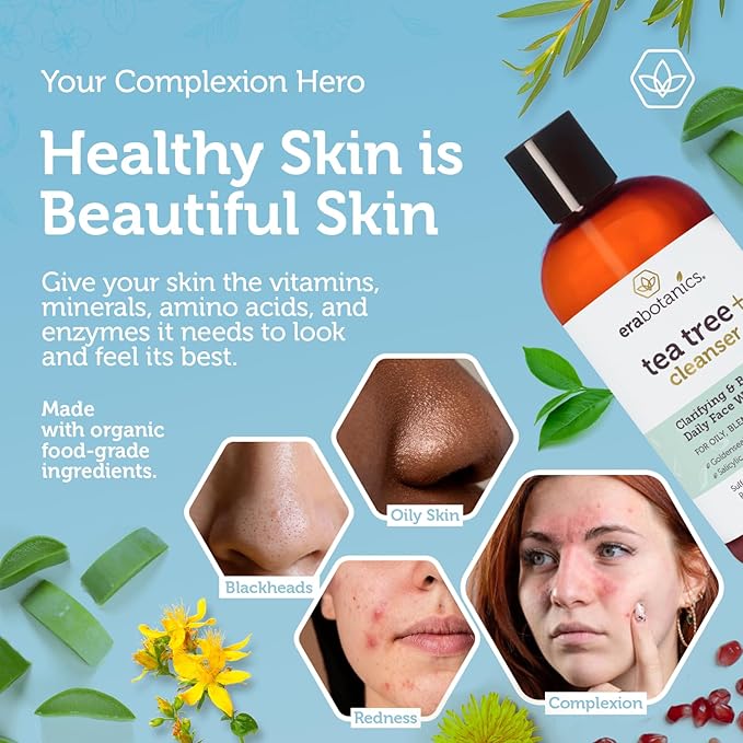 Era Organics Purifying Tea Tree Oil Face Wash - Balancing Cleanser for Oily, Blemish-Prone Skin with Salicylic Acid - Sulfate-Free, Fragrance Free, Made in USA-GlimoraGlow