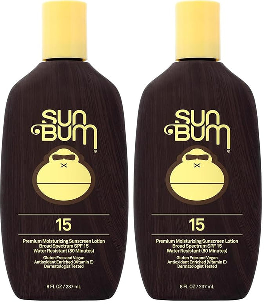 Sun Bum Original SPF 15 Sunscreen Lotion | Vegan and Hawaii 104 Act Compliant (Octinoxate & Oxybenzone Free) Broad Spectrum Moisturizing UVA/UVB Sunscreen with Vitamin E | 8 oz (Pack of 2)-GlimoraGlow