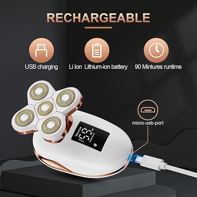2-in-1 Electric Razors for Women, Wet/Dry 5D Razor & Hair Trimmer with USB Adapter & Charging Cable,5D Rechargeable Rotary Shaver with Lithium-Ion Battery, Water Resistant Grooming Kit-GlimoraGlow