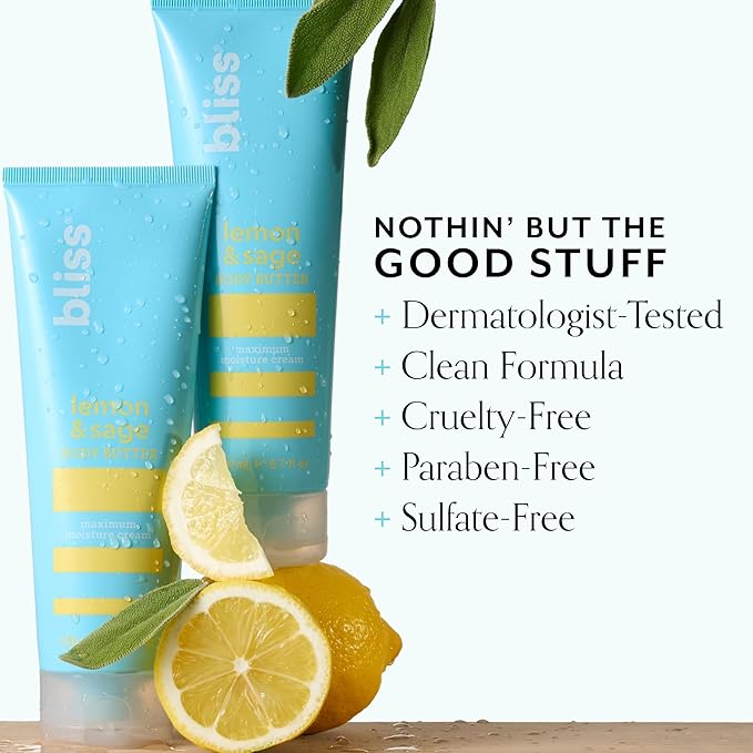 Bliss Lemon and Sage Body Butter - Iconic Scent with Shea Butter and Coconut Oil for Long-Lasting Maximum Moisture - Body Lotion for Smooth, Soft Skin - Vegan and Cruelty-Free - 6.7 Fl Oz-GlimoraGlow