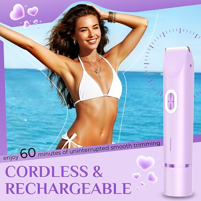 2025 New 2-in-1 Electric Bikini Trimmer for Women - Dual Head Electric Razor,Waterproof Painless Bikini Shaver, Pubic Hair Trimmer for Private Area & Body Hair, Purple-GlimoraGlow