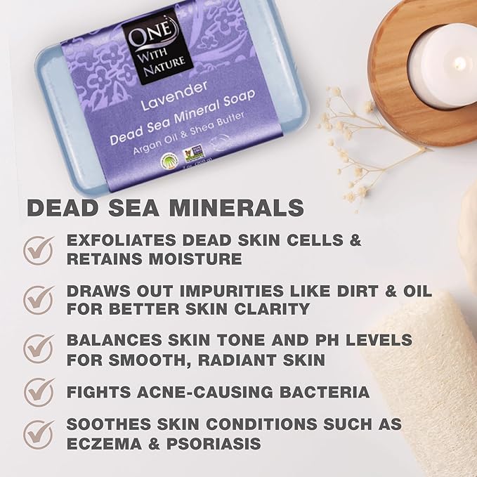 One With Nature Dead Sea Salt Lavender Soap 7oz 3-Pack – Soothing and Exfoliating Soap Bar with Dead Sea Minerals for Face & Body, for Men & Women-GlimoraGlow