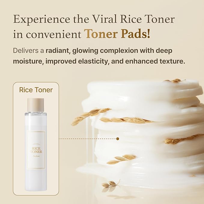 I'm from Rice Toner Pads 140ml, 60 Sheets, Triple-Layered Pads, Rice Extract from Korea, for Dry and Rough Skin-GlimoraGlow
