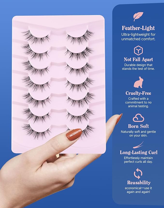 Natural Cat Eye Lashes Strip False Eyelashes Natural Look Flared Manga Spiky Eyelash 7 Pairs 13MM D293-GlimoraGlow