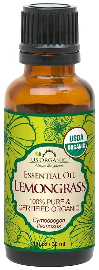 US Organic 100% Pure Lemongrass Essential Oil, USDA Certified Organic, Extracted by Steam Distillation Method, for Hair, Nail Polish Remover, Bees Attraction, and More. 30 ml-GlimoraGlow