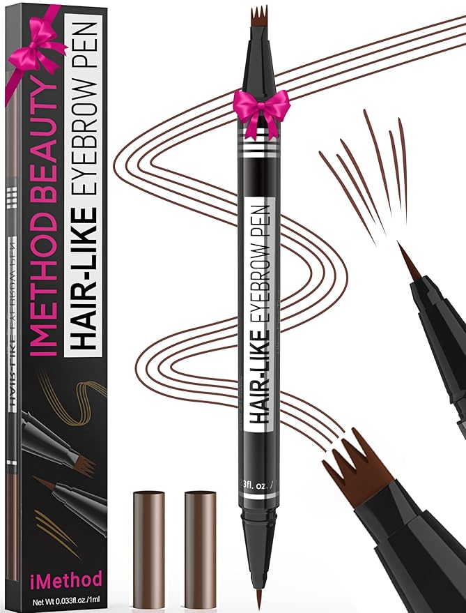 iMethod Microblading Eyebrow Pen - Eyebrow Pencil Magical 2-in-1 Dual-Ended Eye Brow Pencils for Women with 4-Fork-Tip & Precise Brush-Tip Create Natural Hair-Like Brows, Last All-Day, Reddish Brown-GlimoraGlow