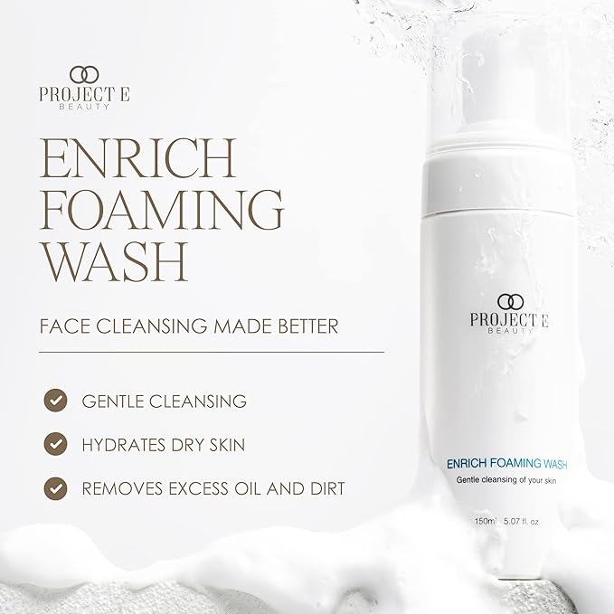 Project E Beauty Enrich Foaming Wash Gentle Cleansing | Moisturizing Daily Face Cleanser | Removes Dirt & Excess Oil | Brightens Skin | Hydrating Formulation | Clear & Smooth Skin | 150ml-GlimoraGlow