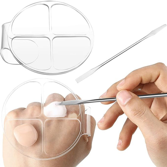 2 Pieces Hand Makeup Mixing Palette Handheld Palette Clear Makeup Cosmetic Palette Nail Art Manicure Palette with 2 Pieces Spatula for Mixing Foundation-GlimoraGlow