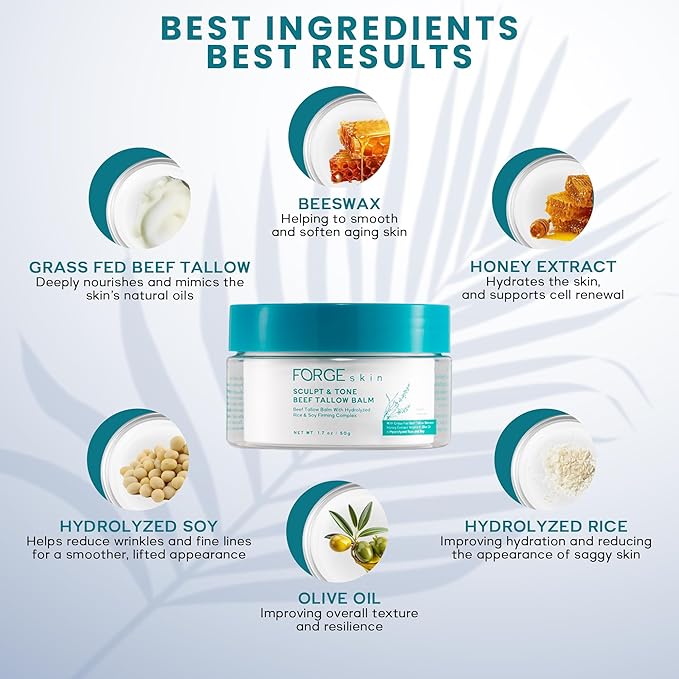 Original Sculpt & Tone Balm Beef Tallow for Skin Women |Grass Fed Beef Tallow and Honey Balm for Face | Under Eye Firming Cream Tightening Lifting Sagging Skin Beef Tallow Moisturizer-GlimoraGlow