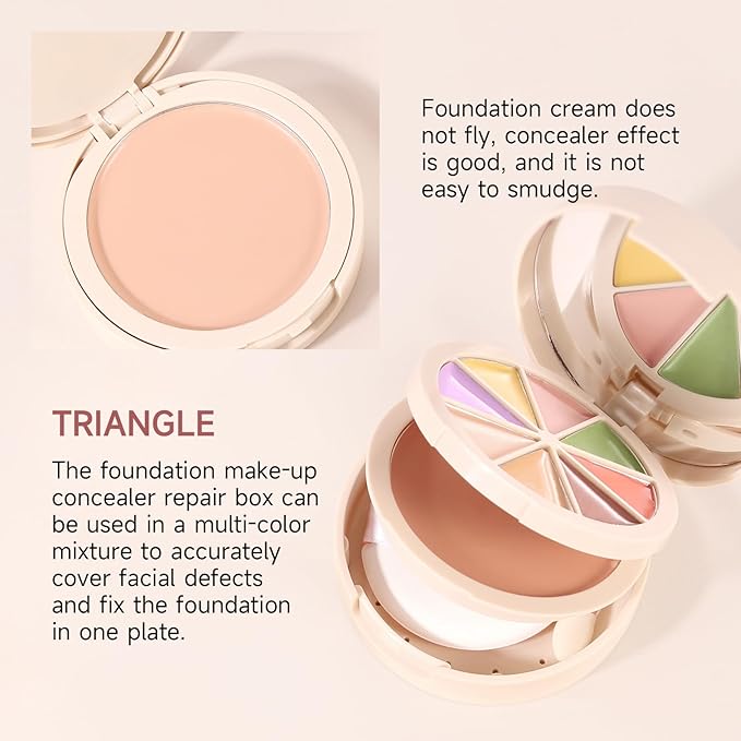 Foundation Concealer Palette with Makeup Sponges & Applicator, 11 Pcs Foundation Powder Concealers Eye shadows Blush Makeup Brushes, 2 in 1 Compact Contouring Duo Layer Plate, Pearl White-GlimoraGlow