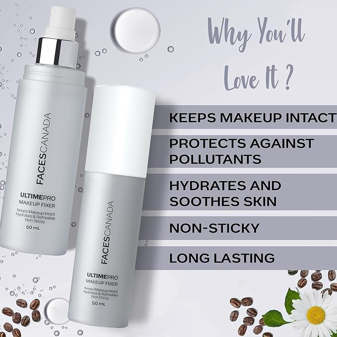 Faces Canada UltimePro Makeup Fixer Spray | Keeps Makeup Intact & Long-Lasting | Hydrating, Non-Sticky Mist for Fresh Finish | Lightweight & Refreshing | 1.69 Fl Oz (50ml)-GlimoraGlow