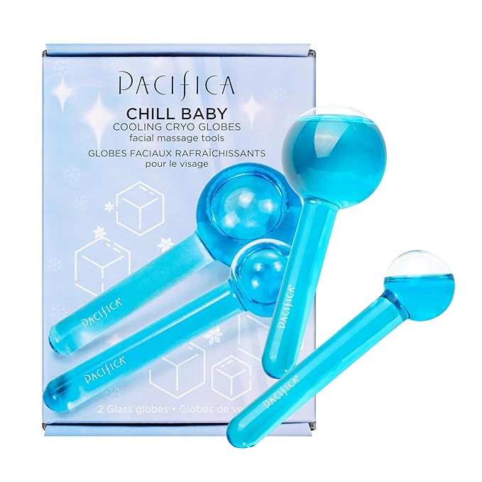 Pacifica Ice Roller Cryo Globes – Cooling Glass Facial Massager for Face, Eyes & Neck – Cold Therapy Beauty Tool for Puffy Eyes, Dark Circles, Redness, Wrinkles – Skin Care Gift for Women & Men-GlimoraGlow