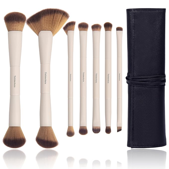 Makeup Brushes, Dual End Makeup Brush Set 7 Pcs, Foundation Contour Powder Concealer Eye Shadows Blush Make Up Brushes, Travel Gift Set, Cruelty-Free-GlimoraGlow