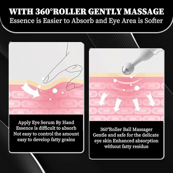 Eye Cream for Puffiness and Bags Under Eyes, Under Eye Cream for Dark Circles, Eye Roller for Puffy Eyes, Caffeine Eye Serum with 360°Massage Ball Reduce Wrinkles and Fine Lines-GlimoraGlow
