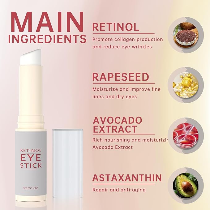 2Pcs Retinol Eye Stick, Retinol Under Eye Cream for Puffiness and Dark Circles, Hydrating Eye Cream Anti Aging for Enhanced Under Eye Nourishment.-GlimoraGlow