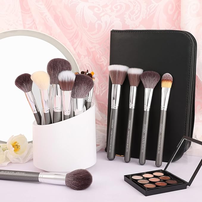 Docolor Professional Makeup Brush Set 29Pcs Makeup Brushes Valentines Day Gifts Premium Goat Synthetic Fiber Foundation Face Powder Blush Concealer Eyeshadows Make Up Brushes with PU Leather Case-GlimoraGlow