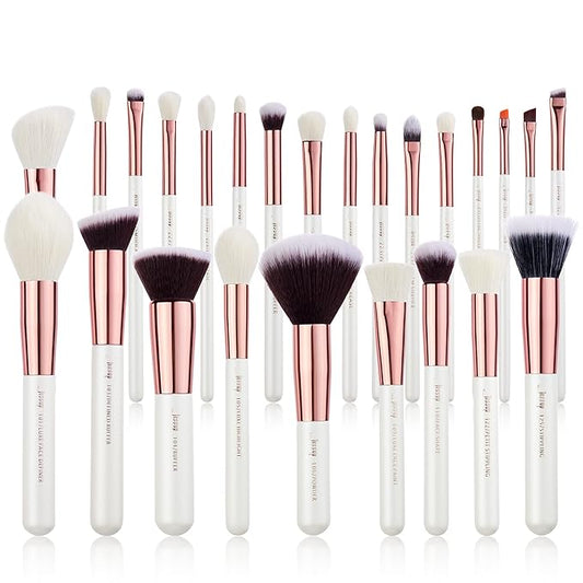 Jessup Brand 25pcs Professional Makeup Brush set Beauty Cosmetic Foundation Power Blushes eyelashes Lipstick Natural-Synthetic Hair Brushes set (Pearl White/Rose Gold)-GlimoraGlow