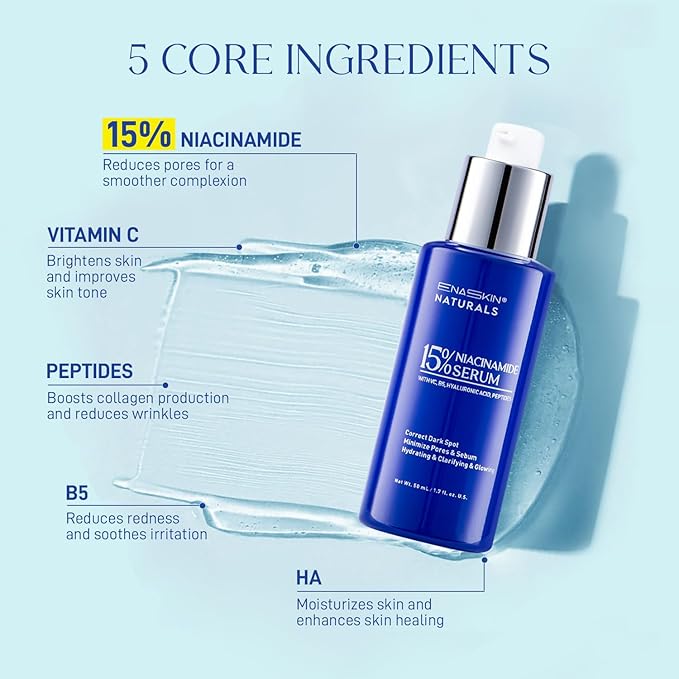 Niacinamide Serum 15% for Face – Dark Spot Corrector, Pore Minimizer, Oil & Blemish Control, Brightening & Hydrating with Vitamin C, B5, Peptides & Hyaluronic Acid – 1.7 Fl Oz-GlimoraGlow