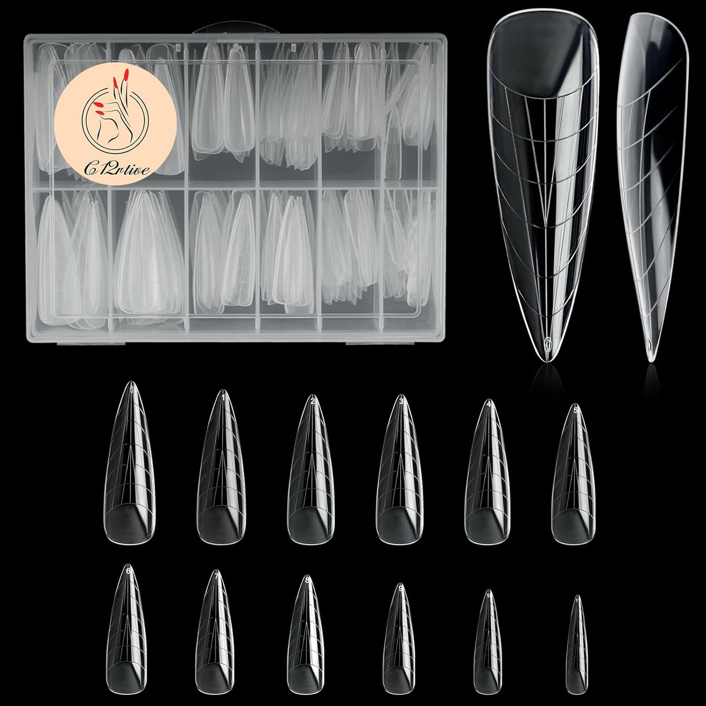 120Pcs Matte Dual Nail Forms,Long Almond Extension Poly Nail Gel Nail Forms Full Cover Nail Molds 12 Sizes for Solid Nail Gel Glue Nail Art Design Salon&DIY-GlimoraGlow