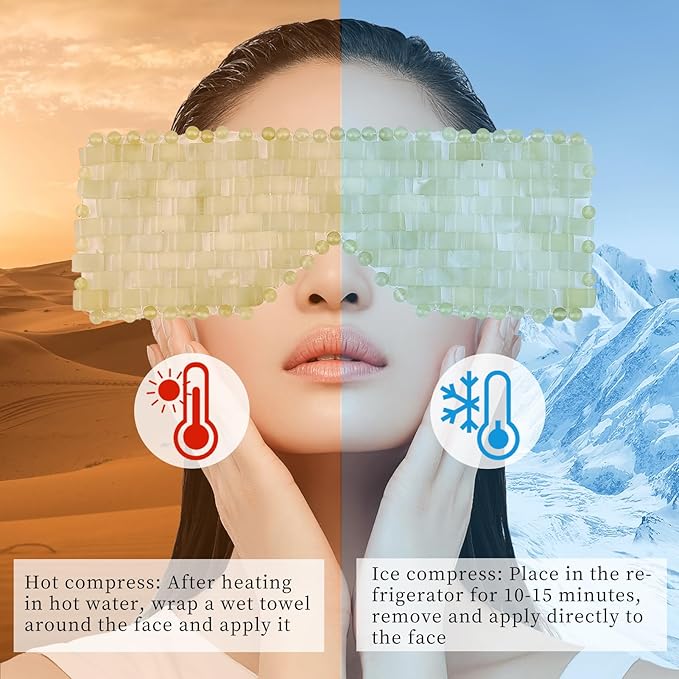 Jade Eye Mask, Eye Mask for Relaxation, Reusable Jade Eye Mask Hot or Cold Using Jade Mask Eyes Sleeping Mask for Alleviate Puffiness Face Massage Relax Eyes Meditation Beauty-GlimoraGlow